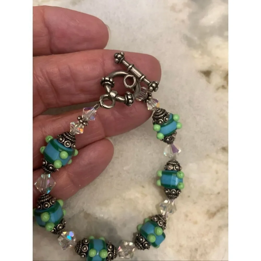 Vintage Blue Green Italy Beads Bracelet #summer #handmade #Italy